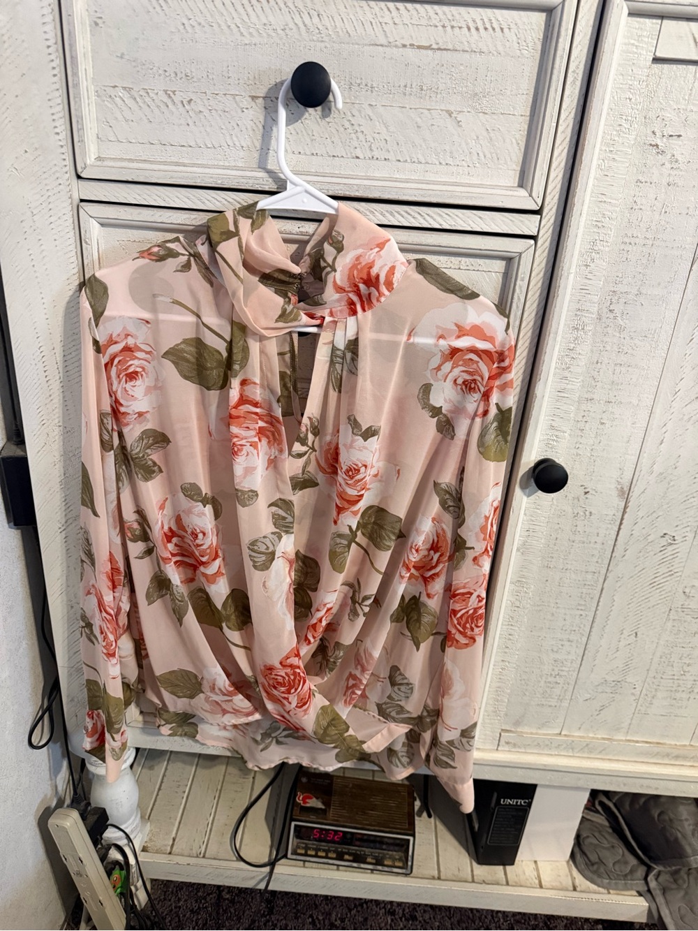 Soho Pink Rose Print Wrap-Style Blouse